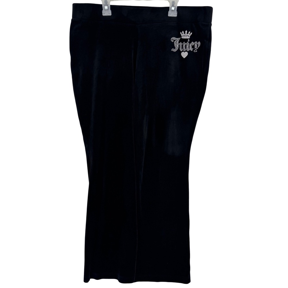 Juicy Couture Black Velour Rhinestone Logo Track Pants Y2K Flare Womens Large
